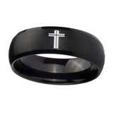 10mm-Flat-Christian-Cross-Dome-Brush-Black-Tungsten-Carbide-Wedding-Band-Mens