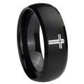10mm Flat Christian Cross Dome Brush Black Tungsten Carbide Wedding Band Mens