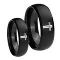 Flat Christian Cross Dome Brush Black Tungsten Couple Rings