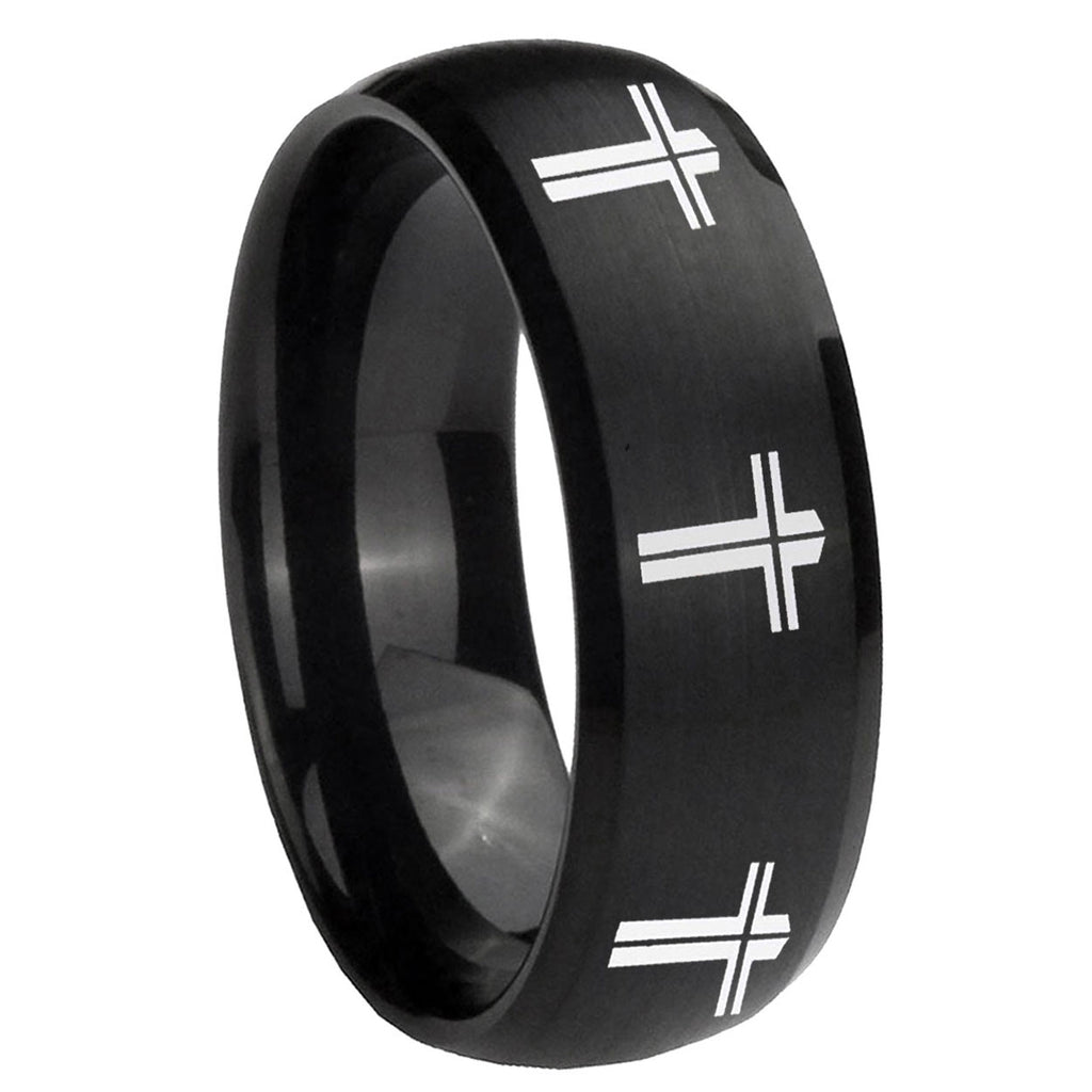 10mm Multiple Christian Cross Dome Brush Black Tungsten Wedding Bands Ring