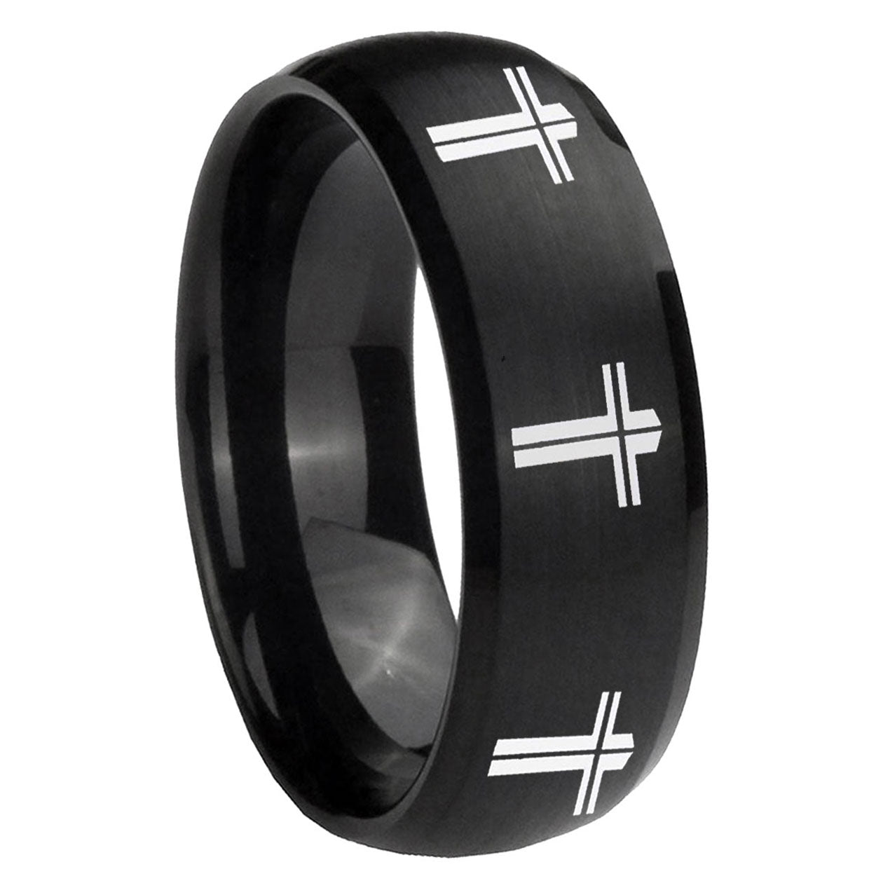 10mm Multiple Christian Cross Dome Brush Black Tungsten Wedding Bands Ring