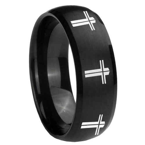 10mm Multiple Christian Cross Dome Brush Black Tungsten Wedding Bands Ring