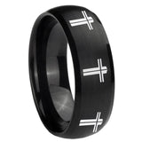 8mm Multiple Christian Cross Dome Brush Black Tungsten Mens Wedding Ring