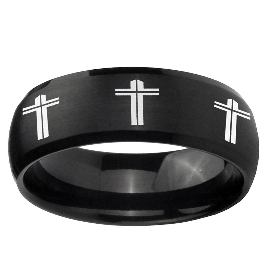 5MMMultiple Christian Cross Dome Brush Black Tungsten Ring
