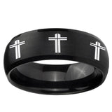 5, 8mm Multiple Christian Cross Dome Brush Black Tungsten Mens Wedding Ring