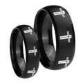Multiple Christian Cross Dome Brush Black Tungsten Mens Band Set