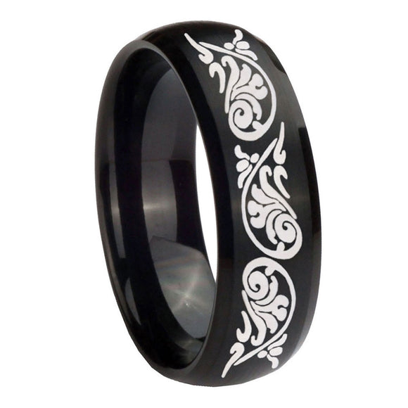 8mm-Etched-Tribal-Pattern-Dome-Brush-Black-Tungsten-Carbide-Wedding-Bands-Ring