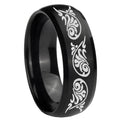 10mm Etched Tribal Pattern Dome Brush Black Tungsten Carbide Engagement Ring