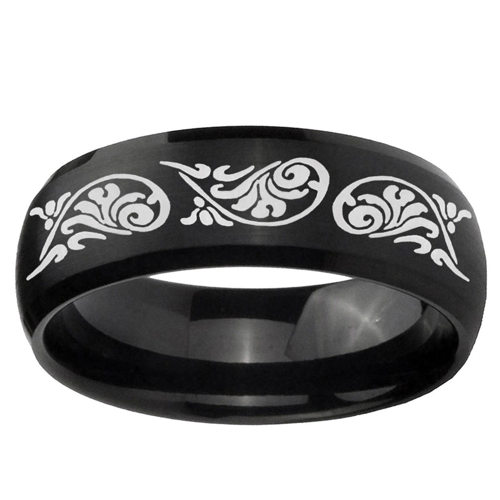 10mm Etched Tribal Pattern Dome Brush Black Tungsten Ring