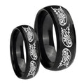 Etched Tribal Pattern Dome Brush Black Tungsten Couple Band Set