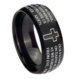 10mm-Etched-Lord's-Prayer-Cross-Dome-Brush-Black-Tungsten-Carbide-Men's-Engagement-Band