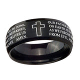10mm-Etched-Lord's-Prayer-Cross-Dome-Brush-Black-Tungsten-Carbide-Men's-Engagement-Band