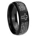10mm Etched Lord's Prayer Cross Dome Brush Black Tungsten Carbide Men's Engagement Band