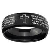 10mm Etched Lord's Prayer Cross Dome Brush Black Tungsten Ring