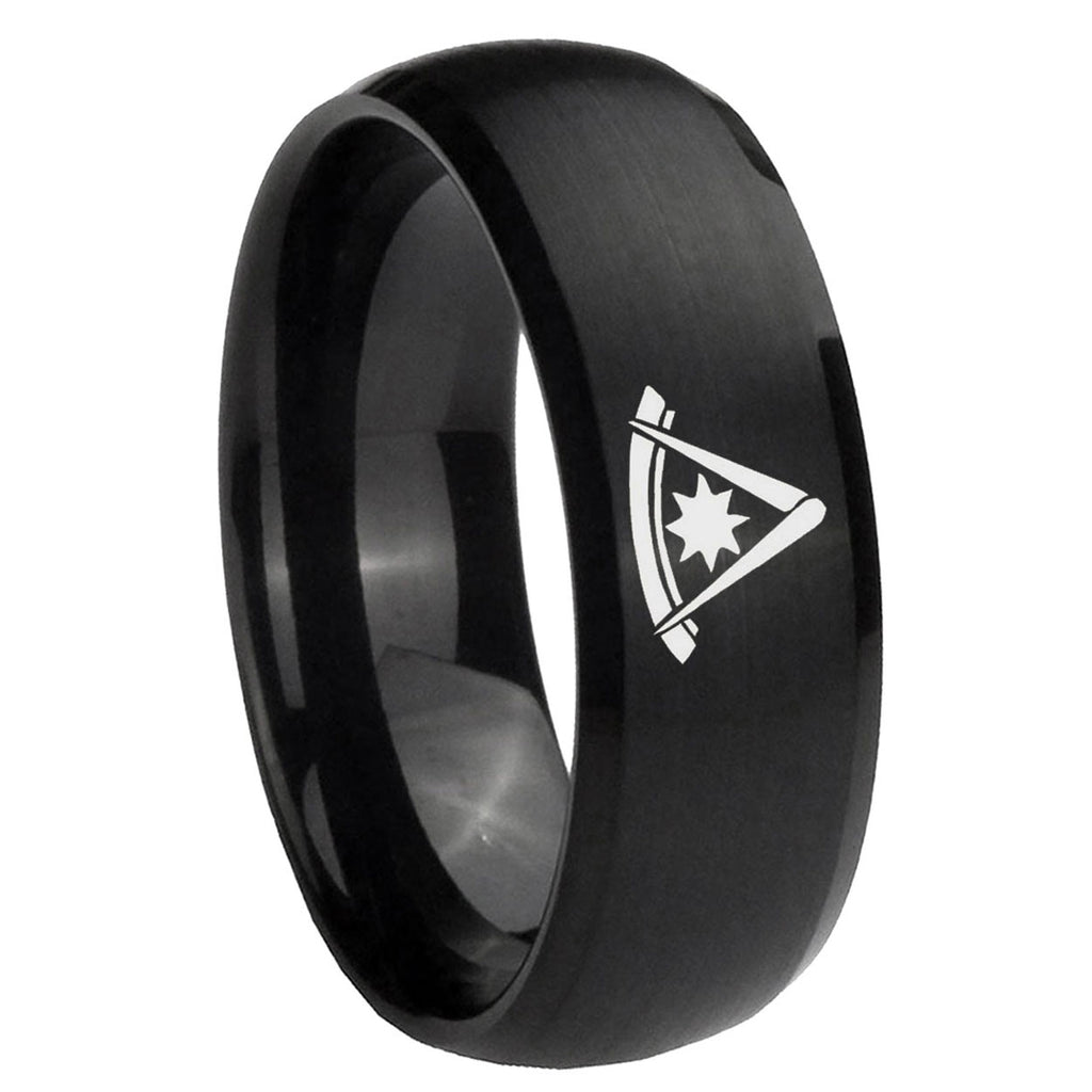 10mm Pester Master Masonic Dome Brush Black Tungsten Carbide Engraved Ring