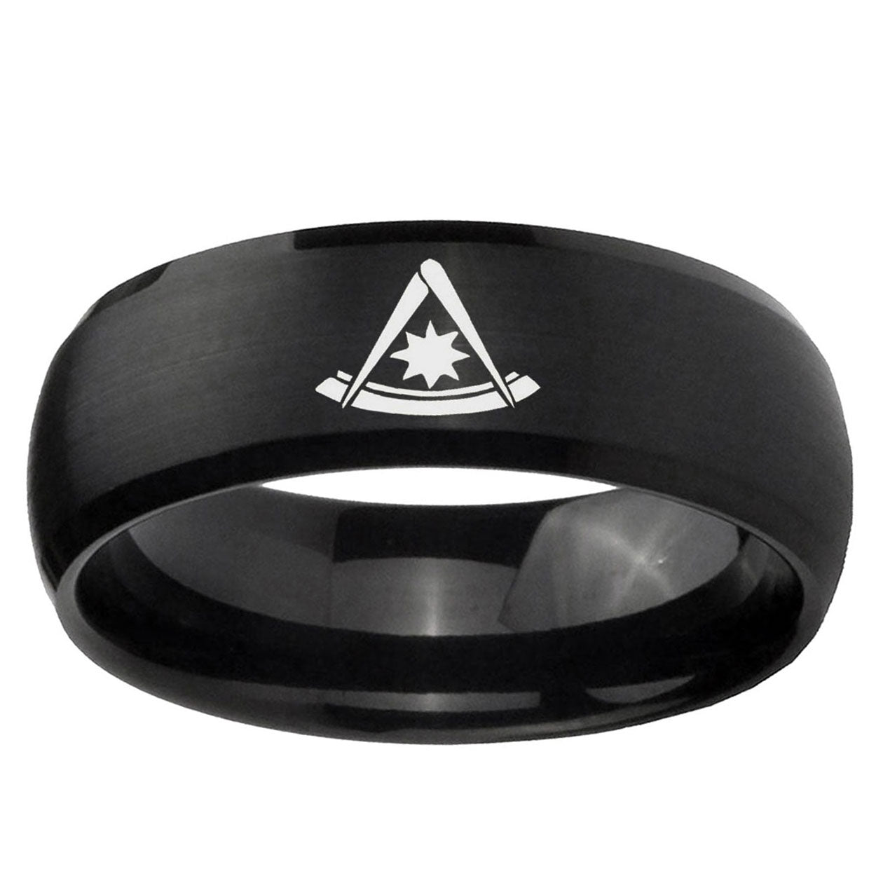 5MMPester Master Masonic Dome Brush Black Tungsten Ring