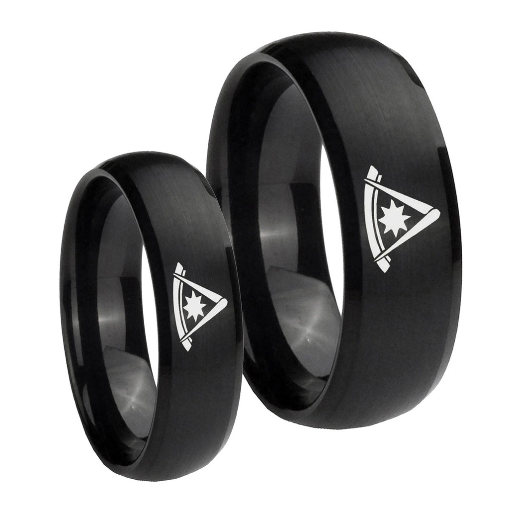 Pester Master Masonic Dome Brush Black Tungsten Bridal Ring Set