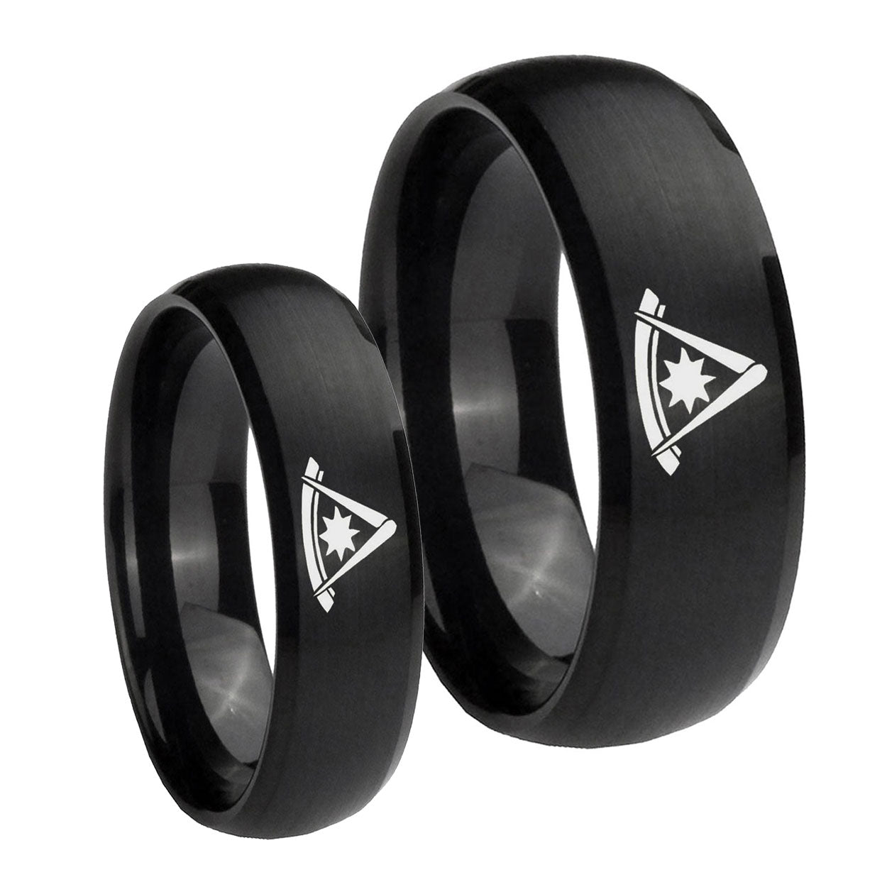 Pester Master Masonic Dome Brush Black Tungsten Bridal Ring Set