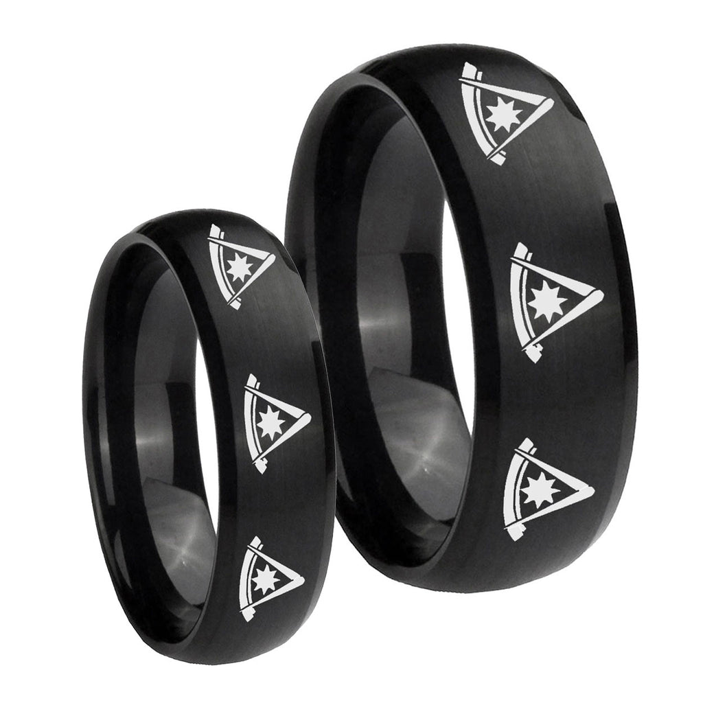 Multiple Pester Master Masonic Dome Brush Black Tungsten His And Hers Ring