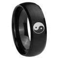 8MM Yin Yang Dome Brush Black Tungsten Mens Wedding Band