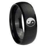 8mm Yin Yang Dome Brush Black Tungsten Carbide Mens Wedding Band