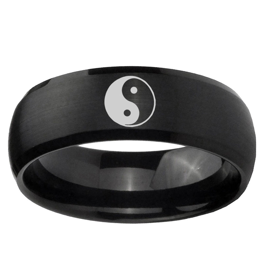 10mm Yin Yang Dome Brush Black Tungsten Ring