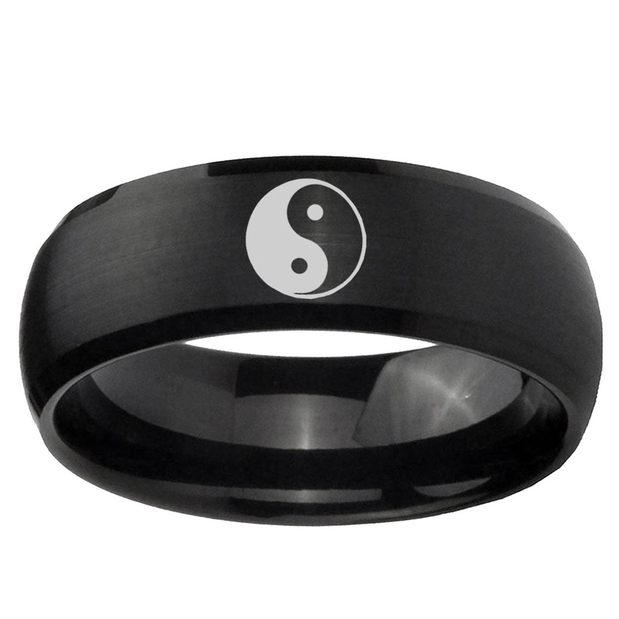 10mm Yin Yang Dome Brush Black Tungsten Ring