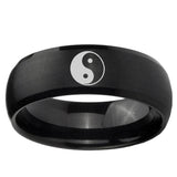 5, 8mm Yin Yang Dome Brush Black Tungsten Ring