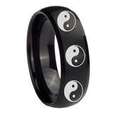 8mm-Multiple-Yin-Yang-Dome-Brush-Black-Tungsten-Carbide-Men's-Band-Ring