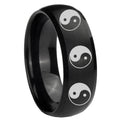 10mm Multiple Yin Yang Dome Brush Black Tungsten Carbide Mens Promise Ring
