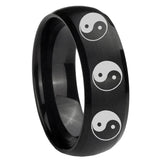 8mm Multiple Yin Yang Dome Brush Black Tungsten Carbide Men's Band Ring