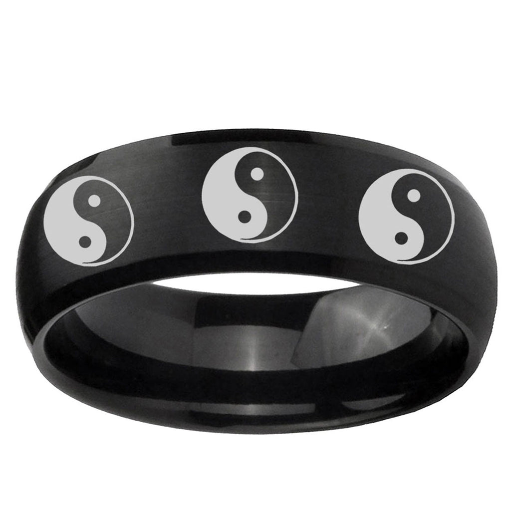 10mm Multiple Yin Yang Dome Brush Black Tungsten Ring