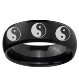 5, 8mm Multiple Yin Yang Dome Brush Black Tungsten Ring