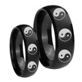 Multiple Yin Yang Dome Brush Black Tungsten Wedding Set Ring