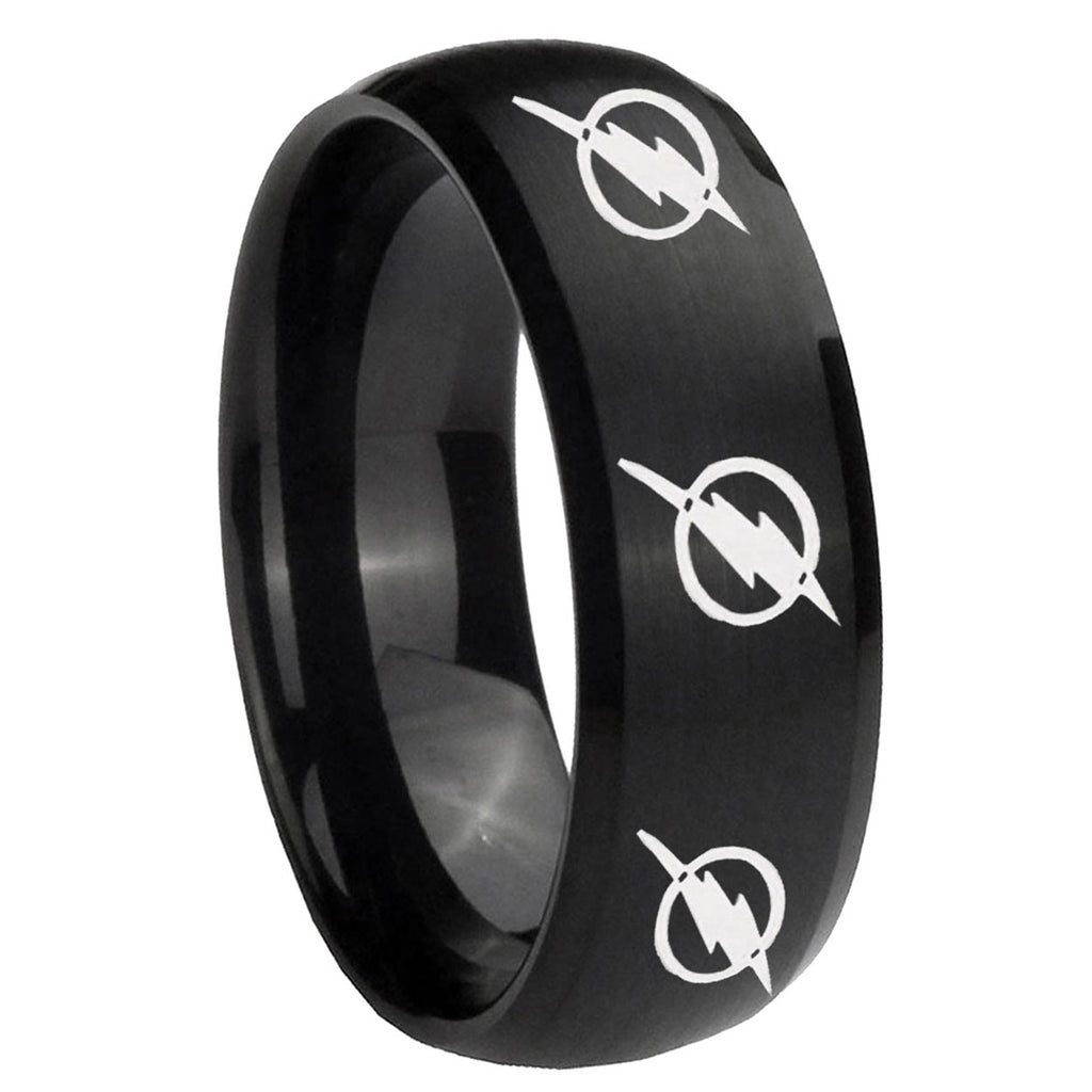 8MM Multiple Flash Dome Matte Black Tungsten Metal Ring
