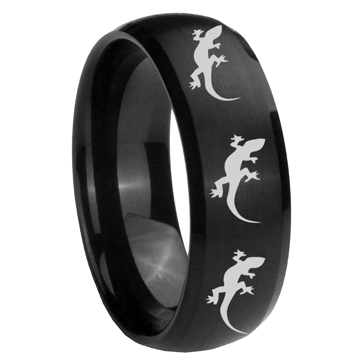 10mm Multiple Lizard Dome Brush Black Tungsten Carbide Wedding Engraving Ring