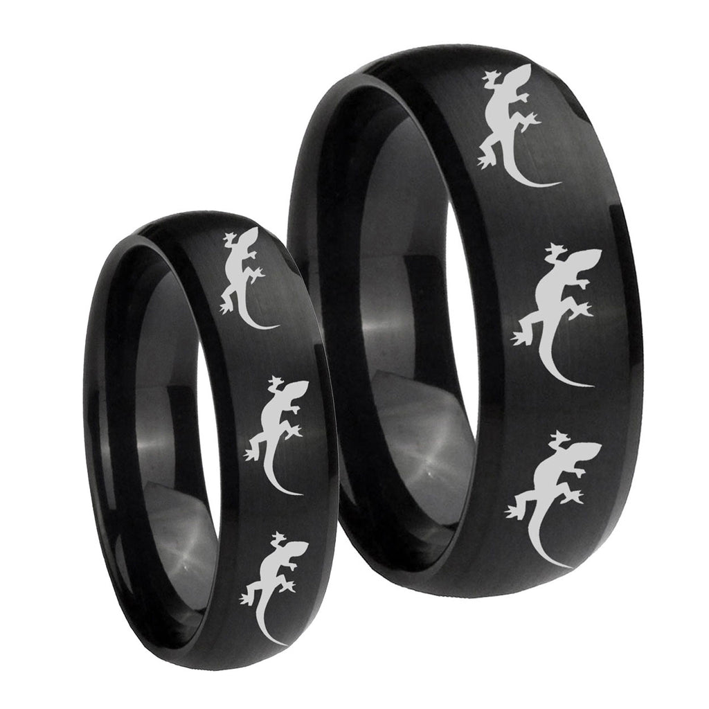 Multiple Lizard Dome Brush Black Tungsten Matching Ring Set