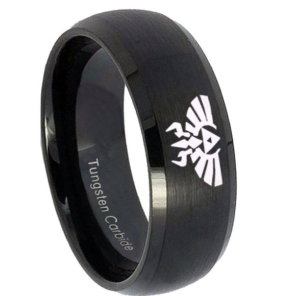 8mm-Zelda-Skyward-Sword-Dome-Brush-Black-Tungsten-Carbide-Mens-Engagement-Ring