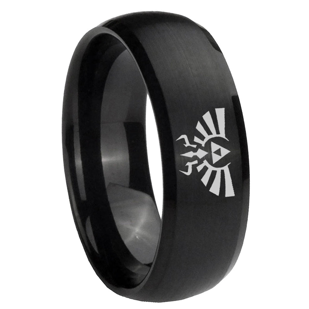 8MM Zelda Skyward Sword Dome Brush Black Tungsten Mens Ring