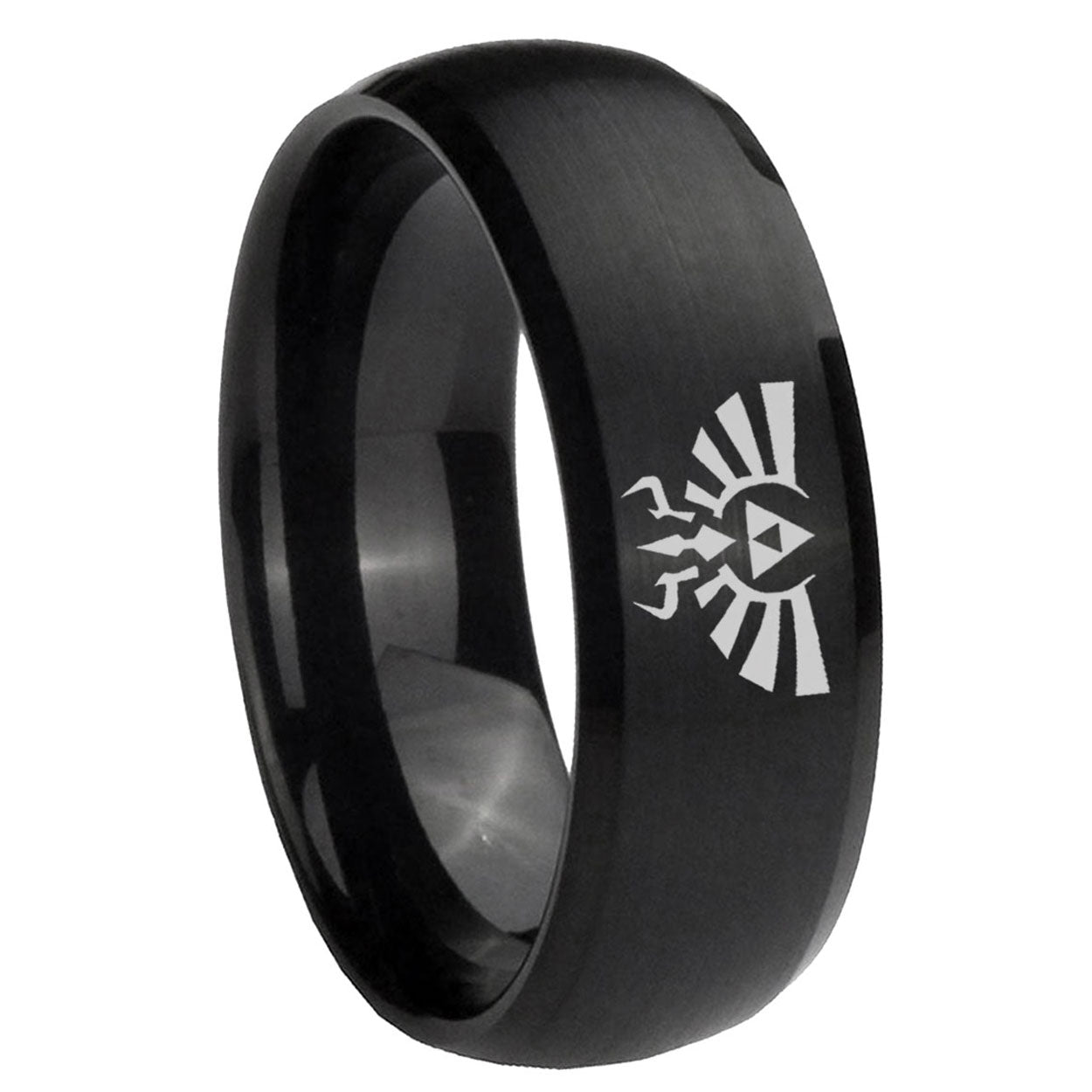 10mm Zelda Skyward Sword Dome Brush Black Tungsten Mens Ring Personalized