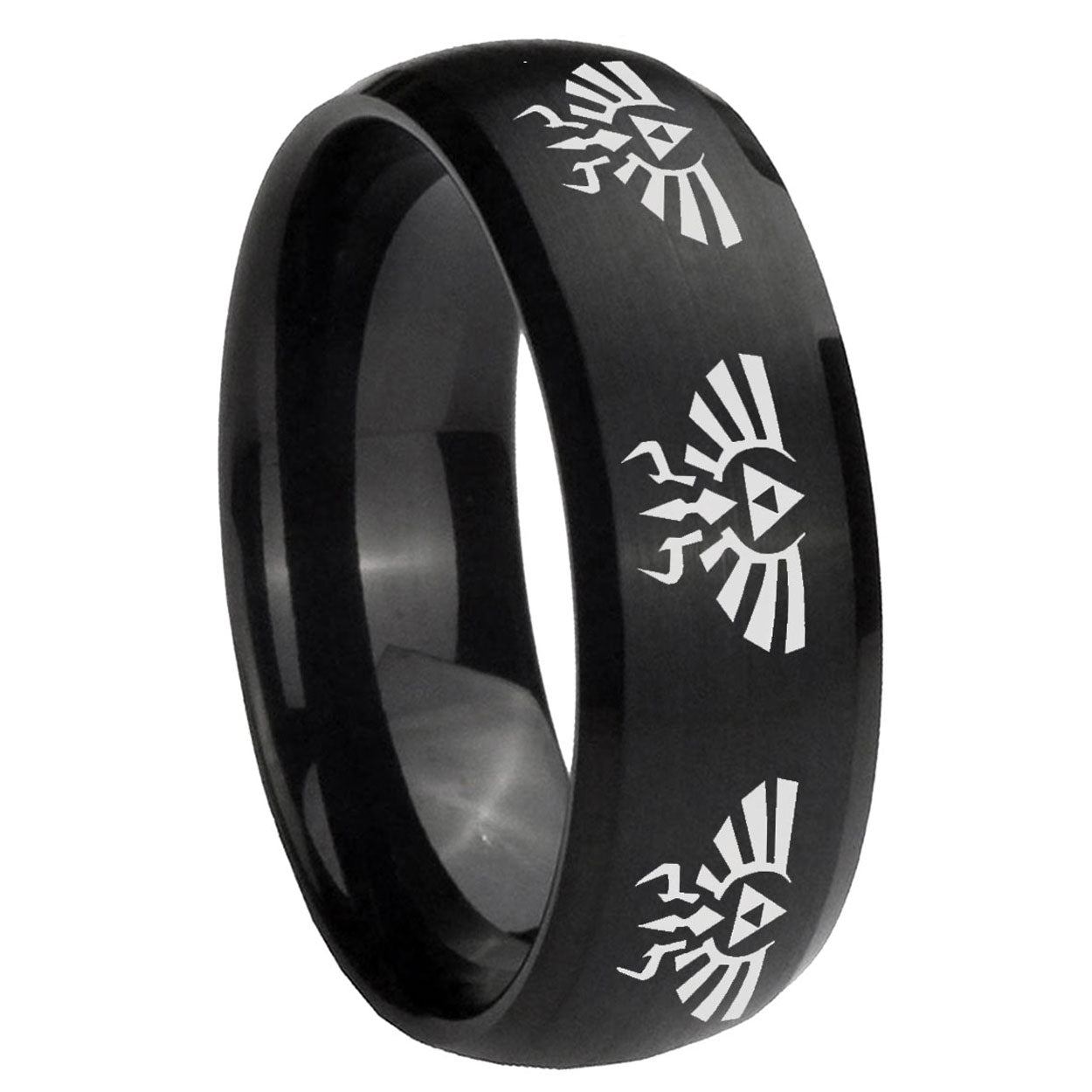 10mm Multiple Zelda Skyward Sword Dome Brush Black Tungsten Carbide Men's Ring