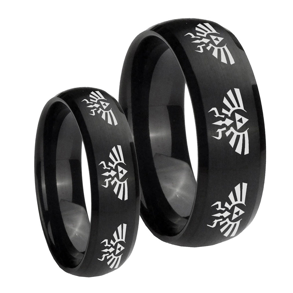 Multiple Zelda Skyward Sword Dome Brush Black Tungsten Bridal Set Ring