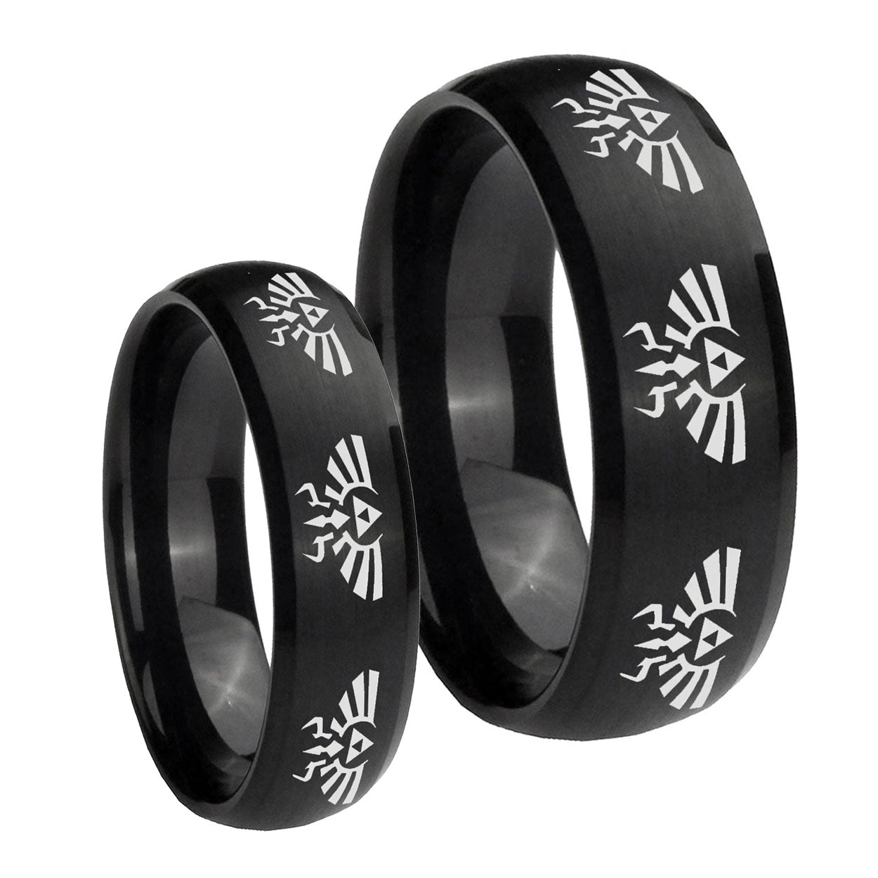 Multiple Zelda Skyward Sword Dome Brush Black Tungsten Bridal Set Ring