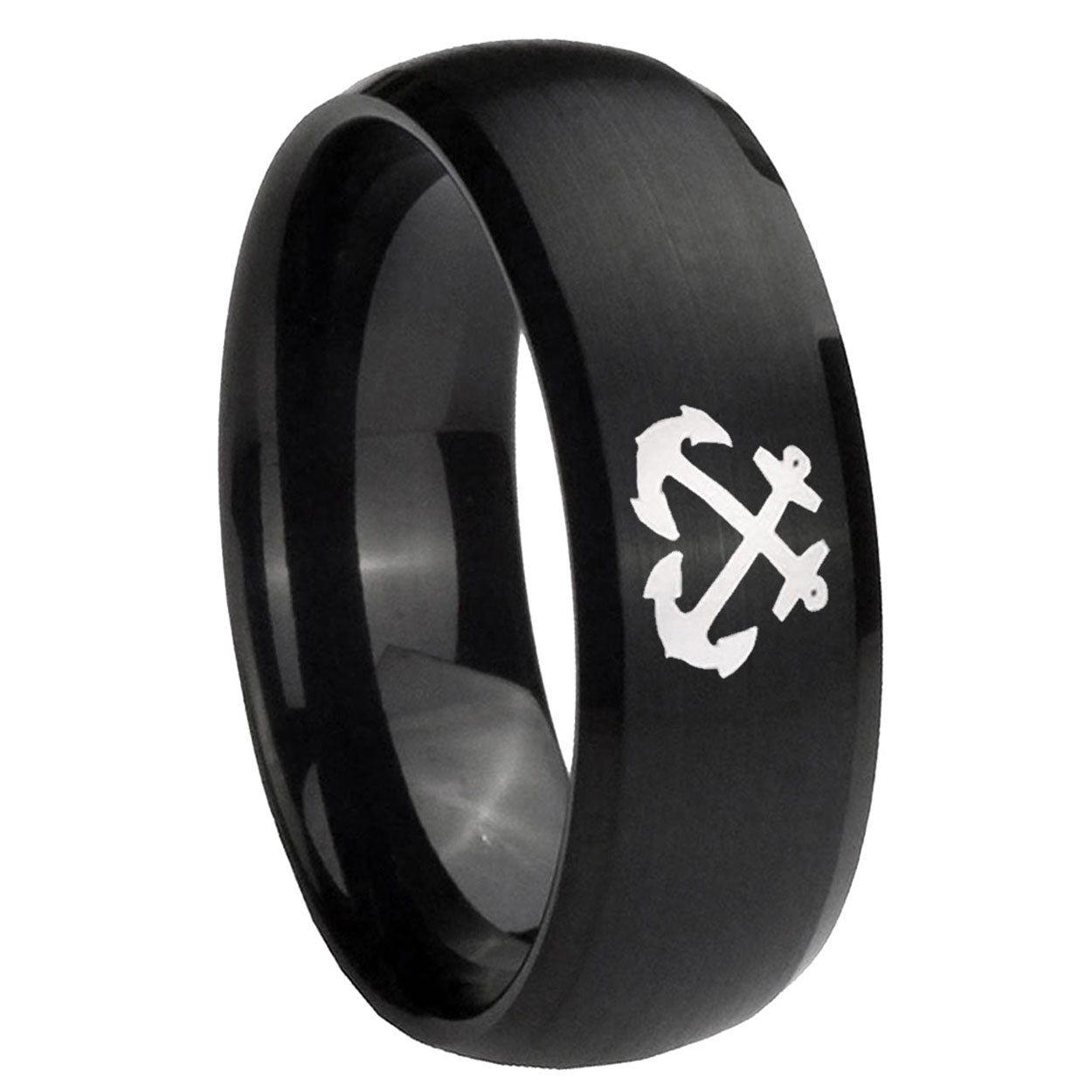 10mm Anchor Dome Brush Black Tungsten Carbide Mens Engagement Ring