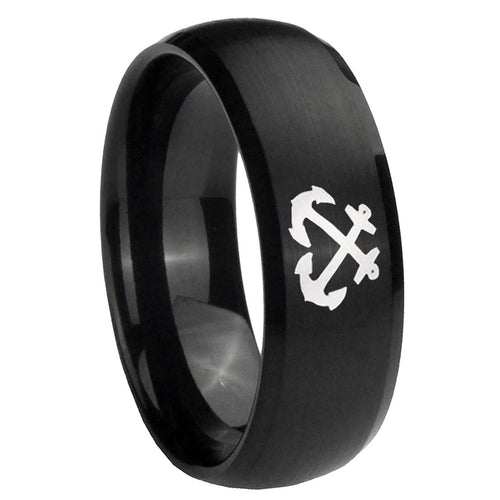 10mm Anchor Dome Brush Black Tungsten Carbide Mens Engagement Ring