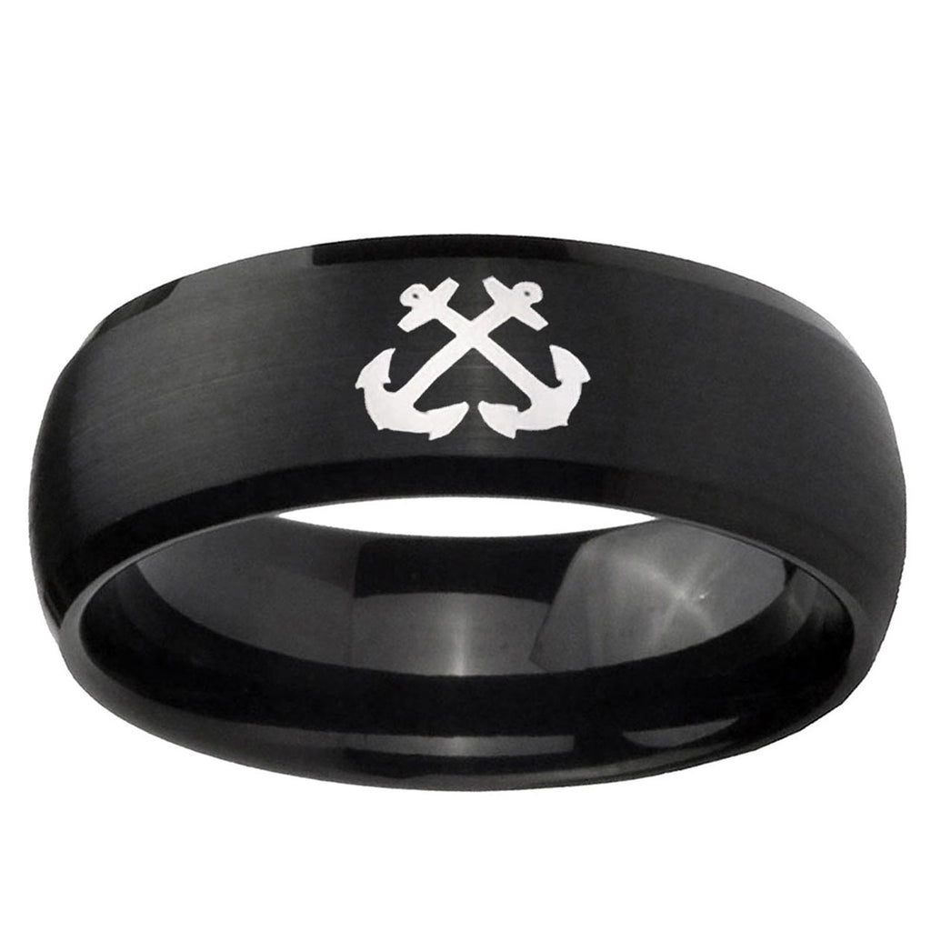 10mm Anchor Dome Brush Black Tungsten Carbide Mens Engagement Ring