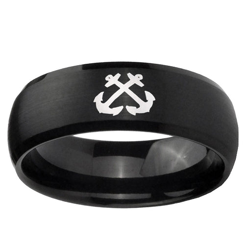 10mm Anchor Dome Brush Black Tungsten Carbide Mens Engagement Ring