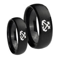 Anchor Dome Brush Black Tungsten Wedding Set Ring