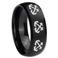 10mm Multiple Anchor Dome Brush Black Tungsten Carbide Wedding Band Mens