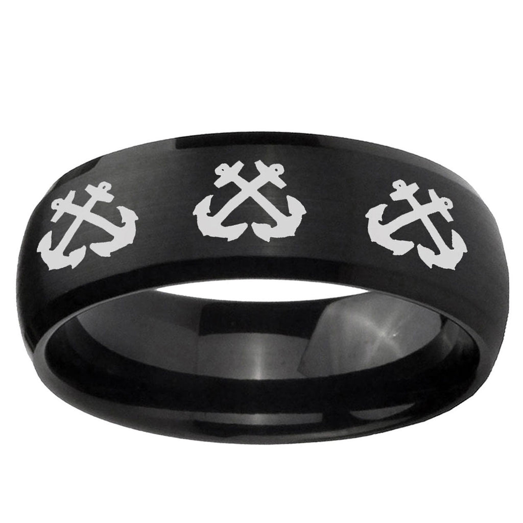 10mm Multiple Anchor Dome Brush Black Tungsten Ring
